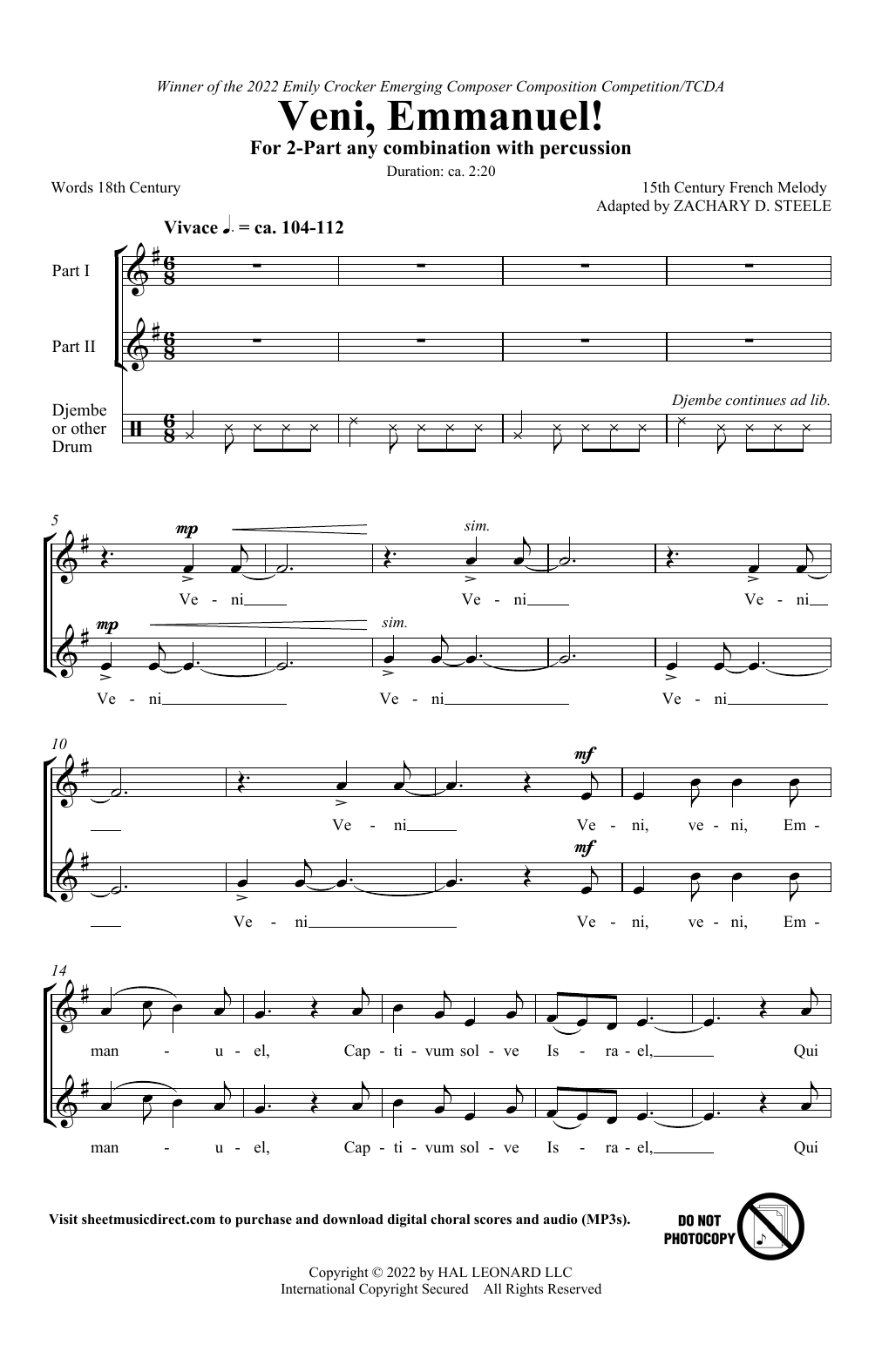 Download 15th Century French Melody Veni, Emmanuel! (arr. Zachary Steele) Sheet Music