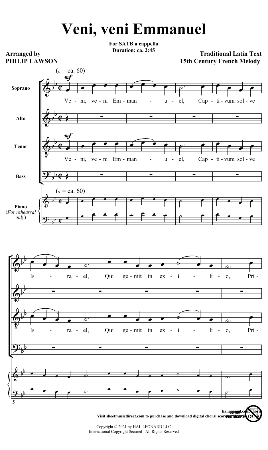 Download 15th Century French Melody Veni, Veni Emmanuel (arr. Philip Lawson Sheet Music