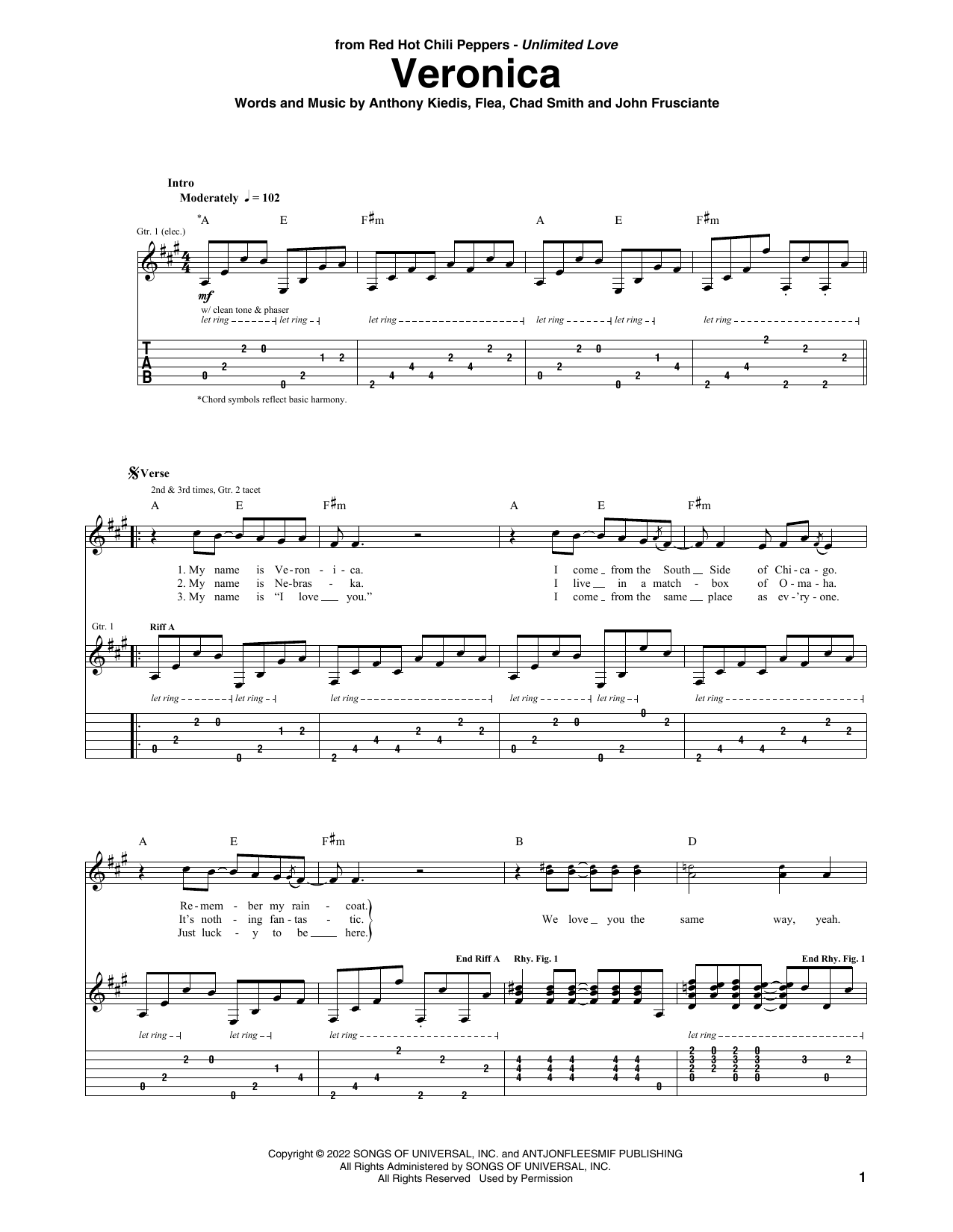 Download Red Hot Chili Peppers Veronica Sheet Music