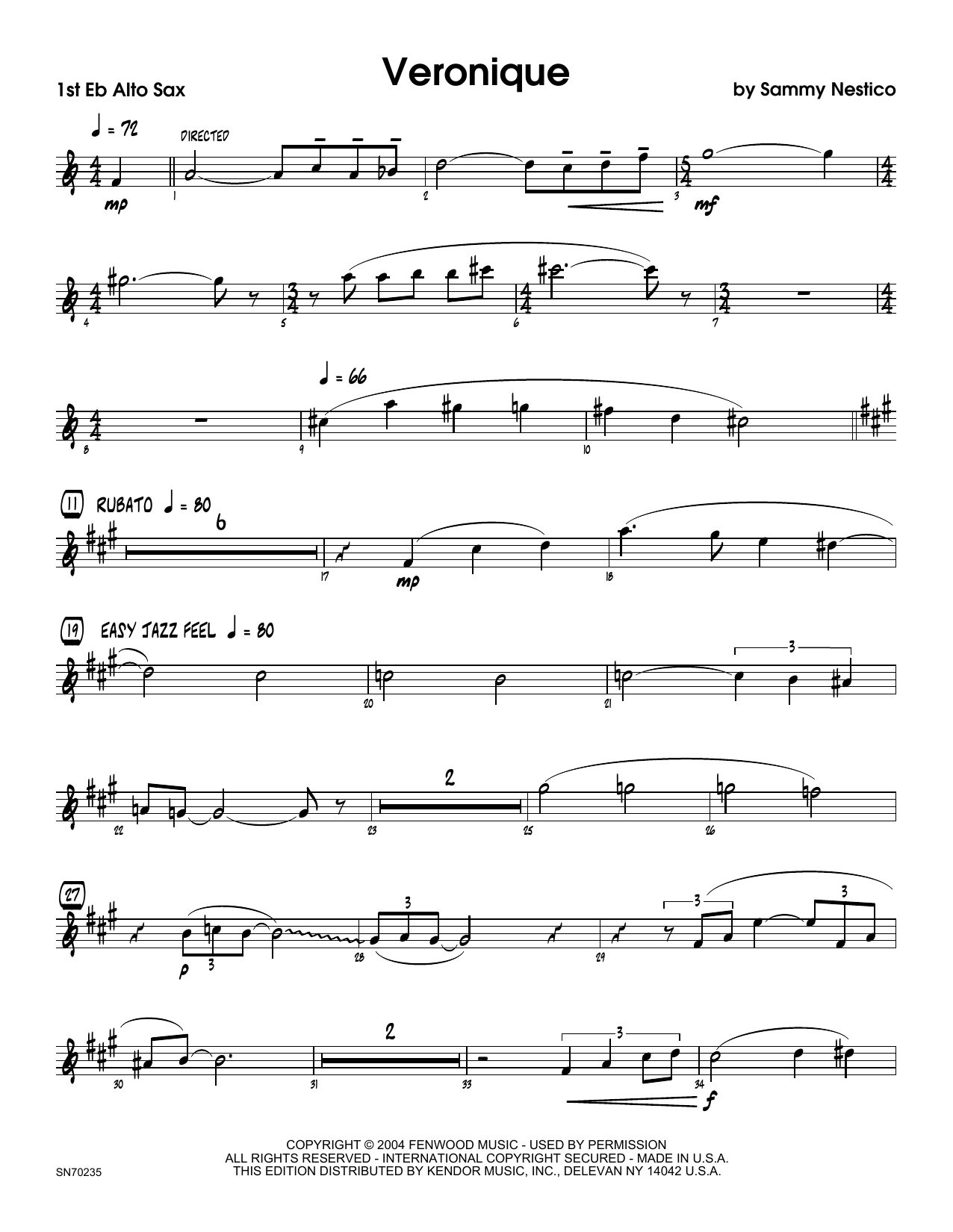 Download Sammy Nestico Veronique - 1st Eb Alto Saxophone Sheet Music