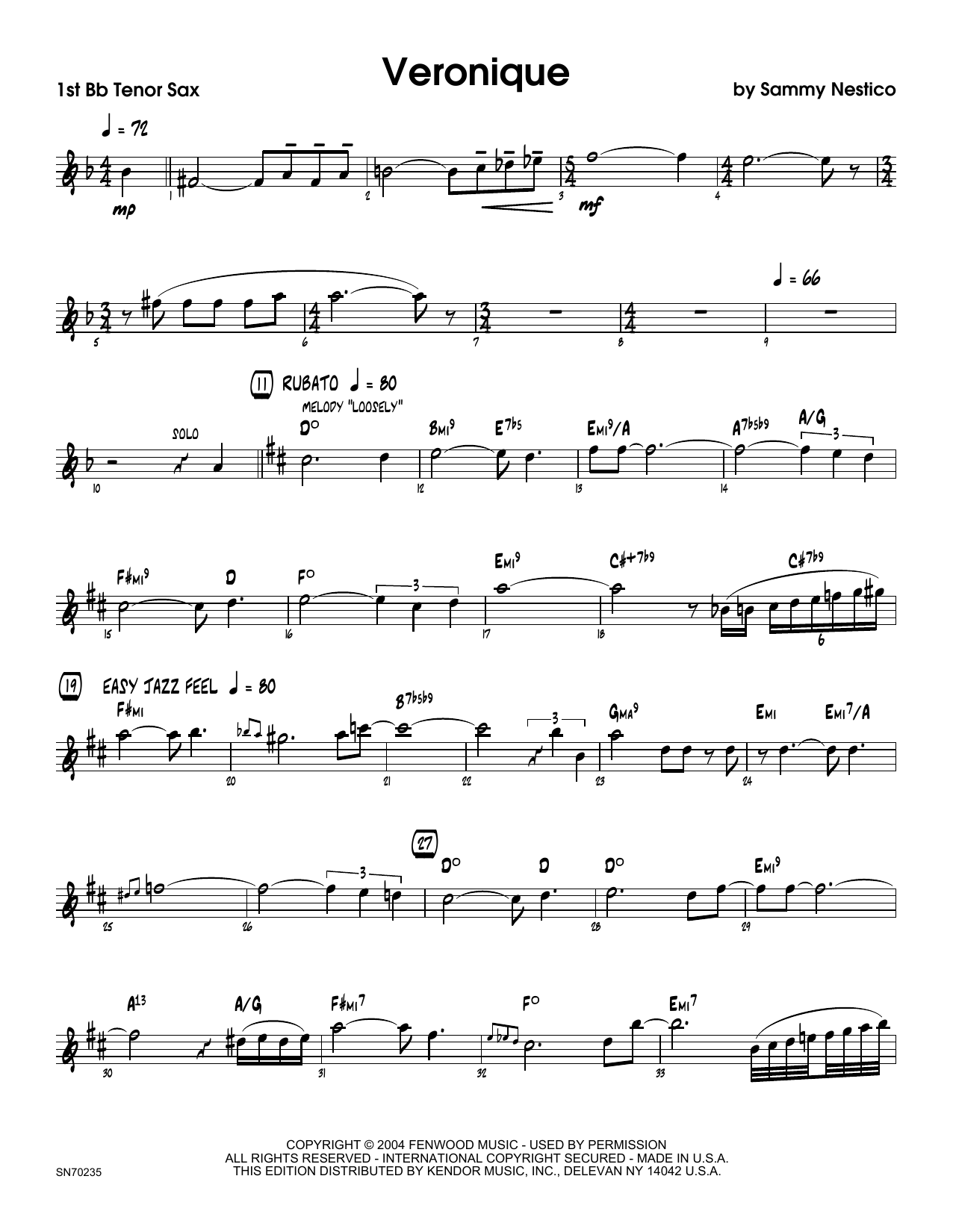 Download Sammy Nestico Veronique - 1st Tenor Saxophone Sheet Music