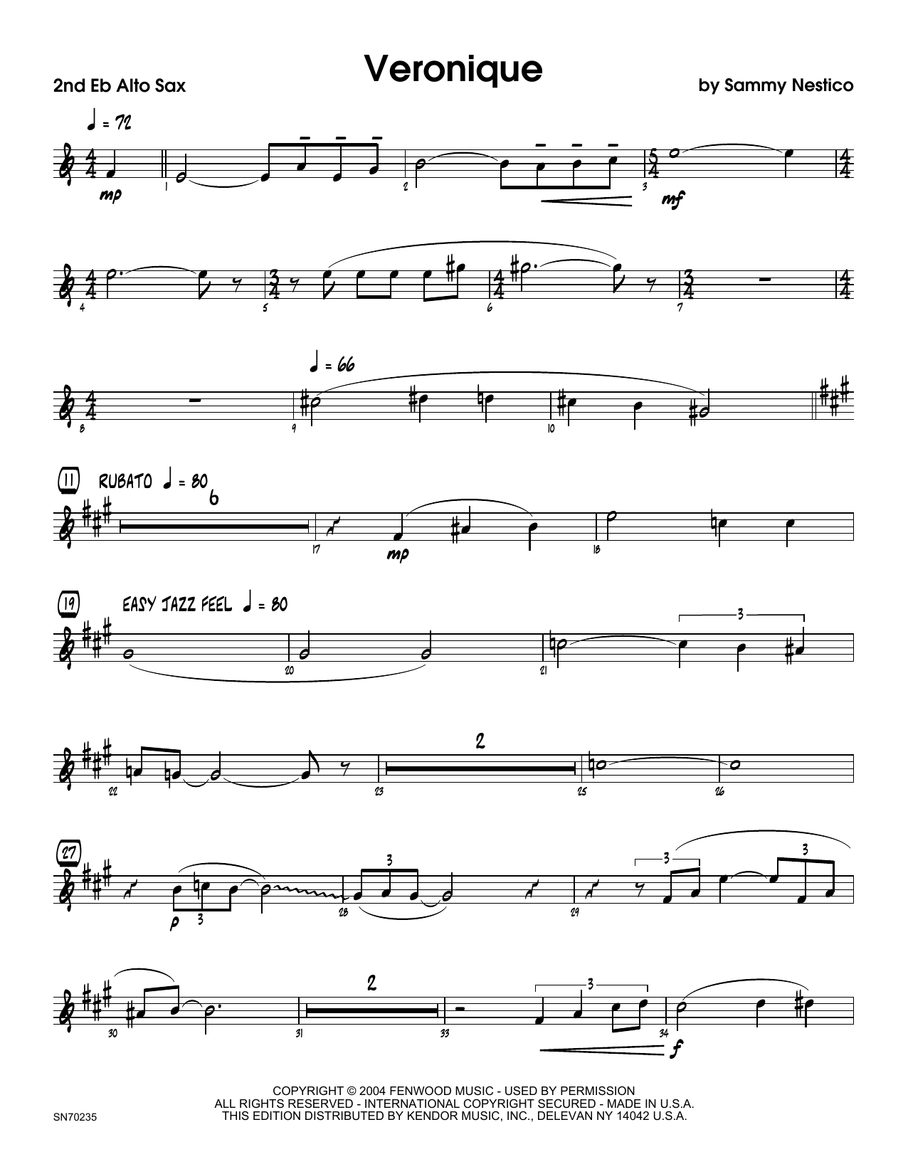 Download Sammy Nestico Veronique - 2nd Eb Alto Saxophone Sheet Music