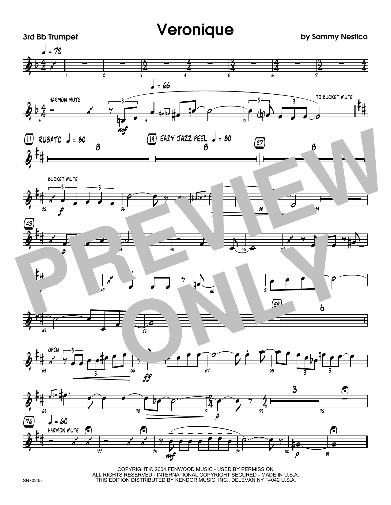 Download Sammy Nestico Veronique - 3rd Bb Trumpet Sheet Music