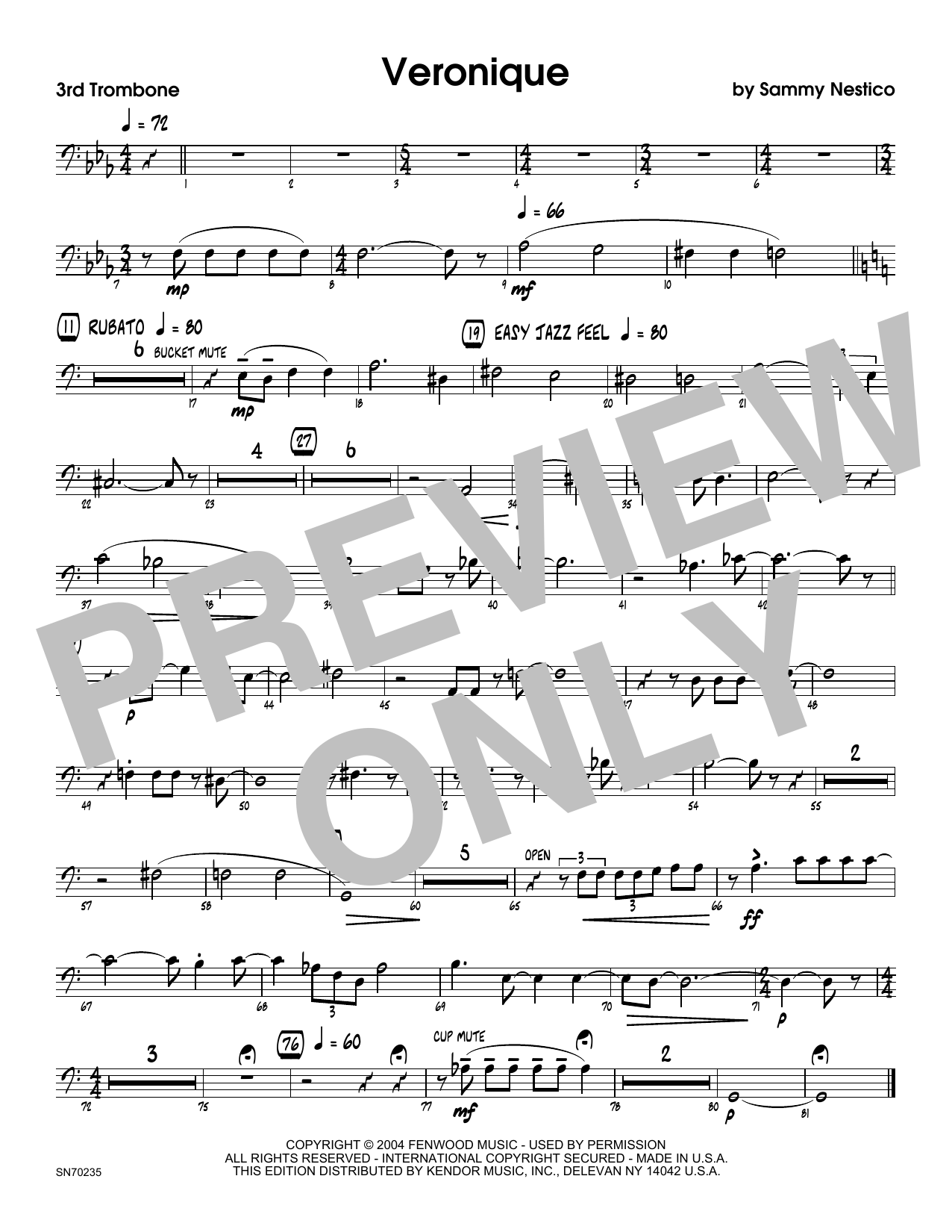 Download Sammy Nestico Veronique - 3rd Trombone Sheet Music