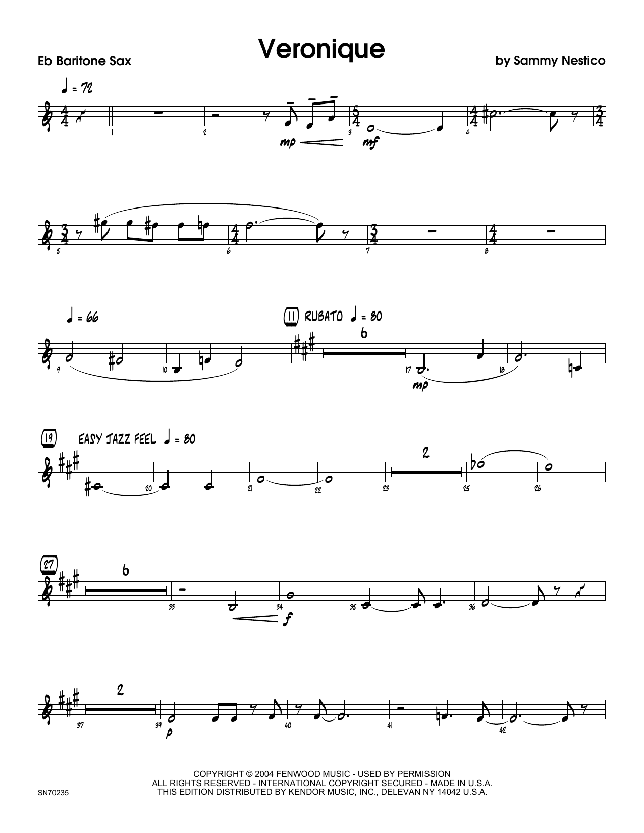 Download Sammy Nestico Veronique - Eb Baritone Saxophone Sheet Music