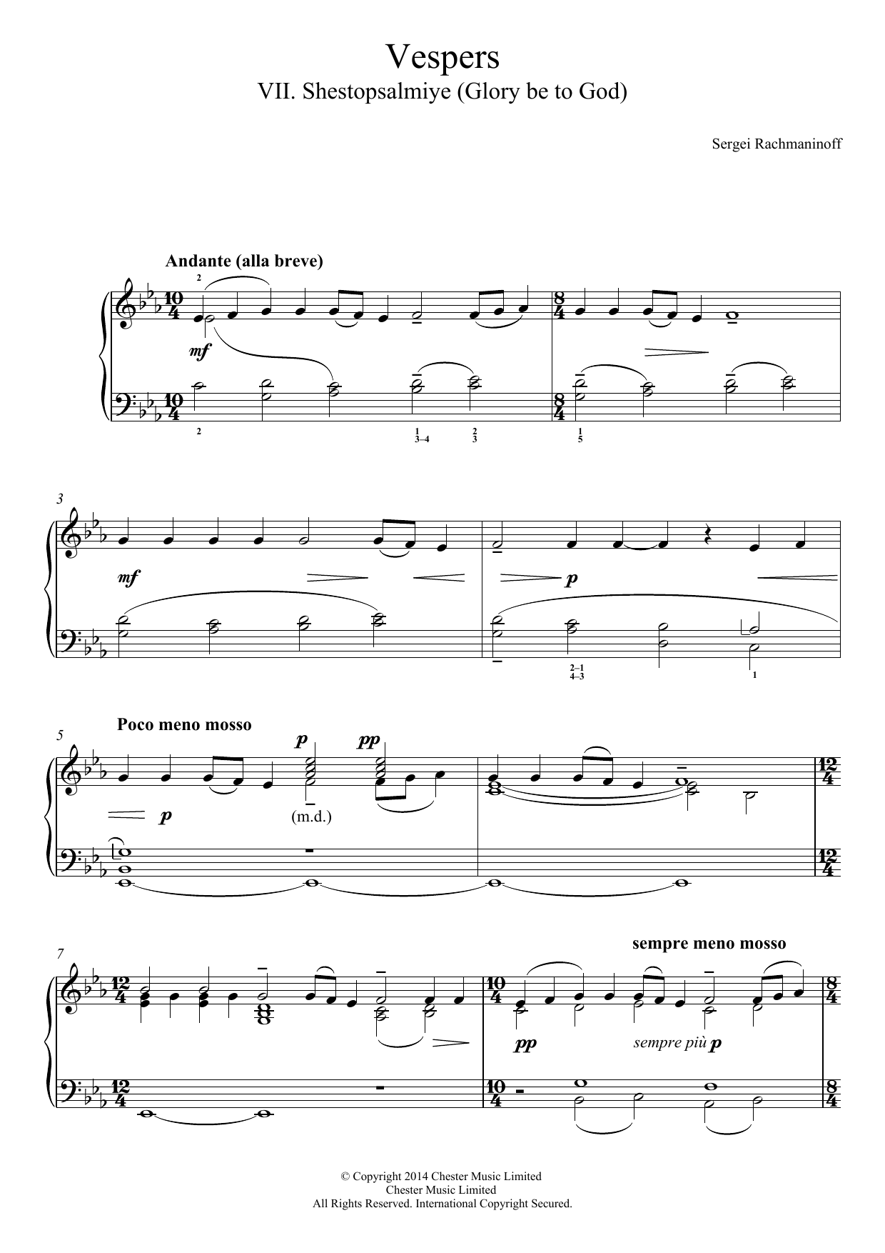 Download Sergei Rachmaninoff Vespers (All-Night Vigil) Op.37, No.7 S Sheet Music