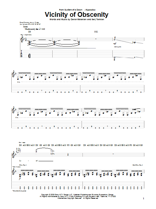 Download System Of A Down Vicinity Of Obscenity Sheet Music