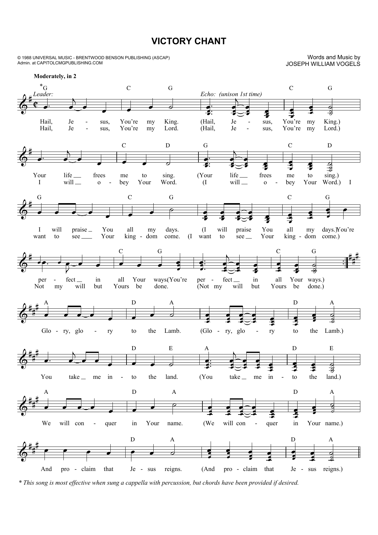 Download Joseph Williams Vogels Victory Chant Sheet Music