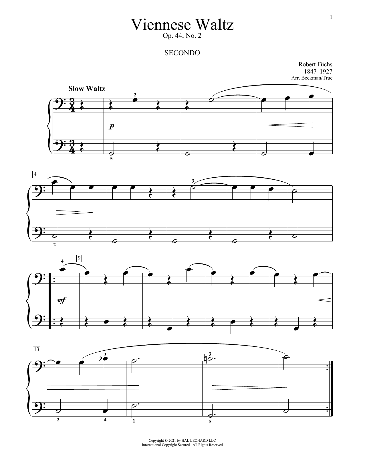 Download Robert Fuchs Viennese Waltz, Op. 44, No. 2 Sheet Music