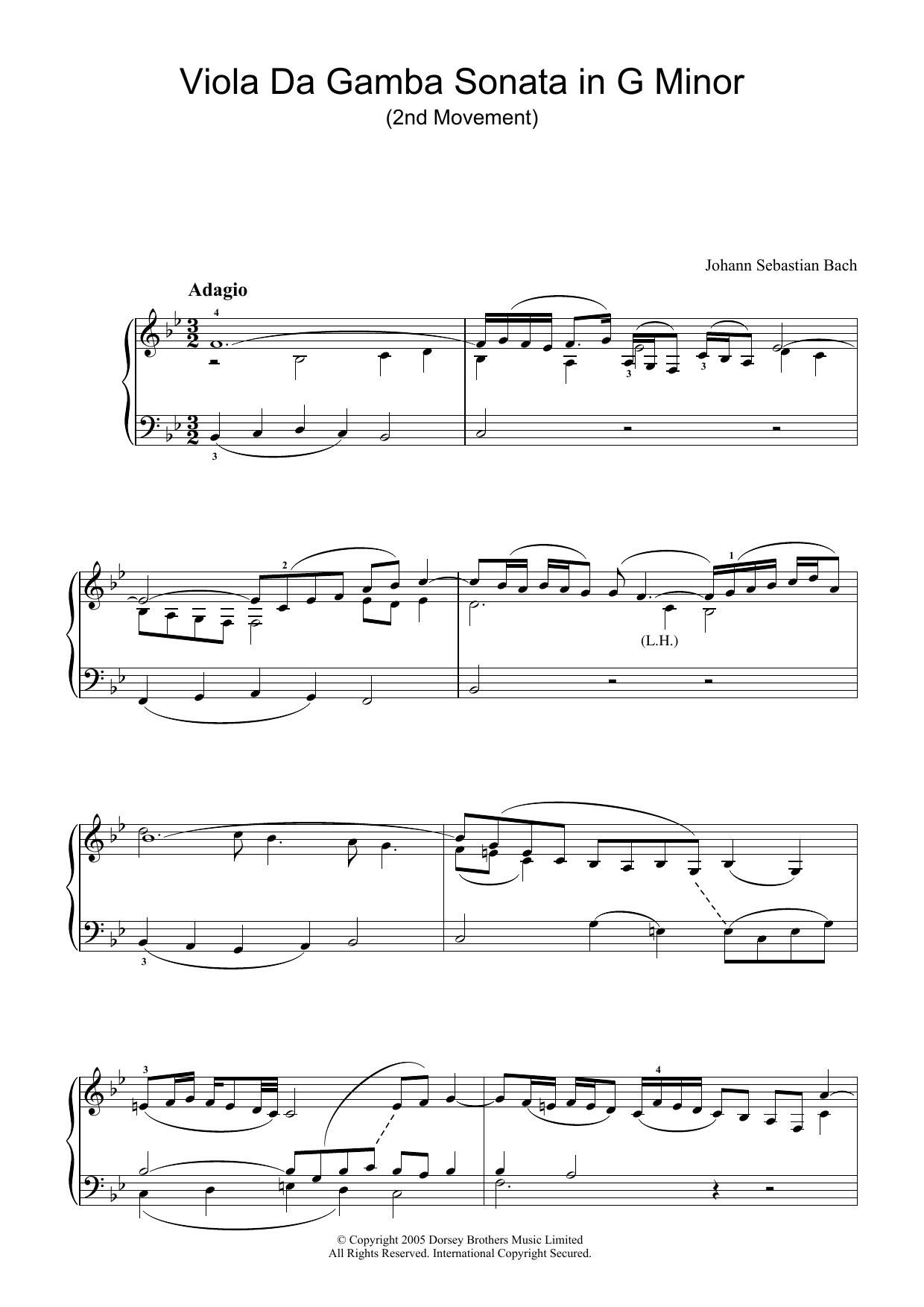 Download Johann Sebastian Bach Viola da Gamba Sonata In G Minor (2nd M Sheet Music