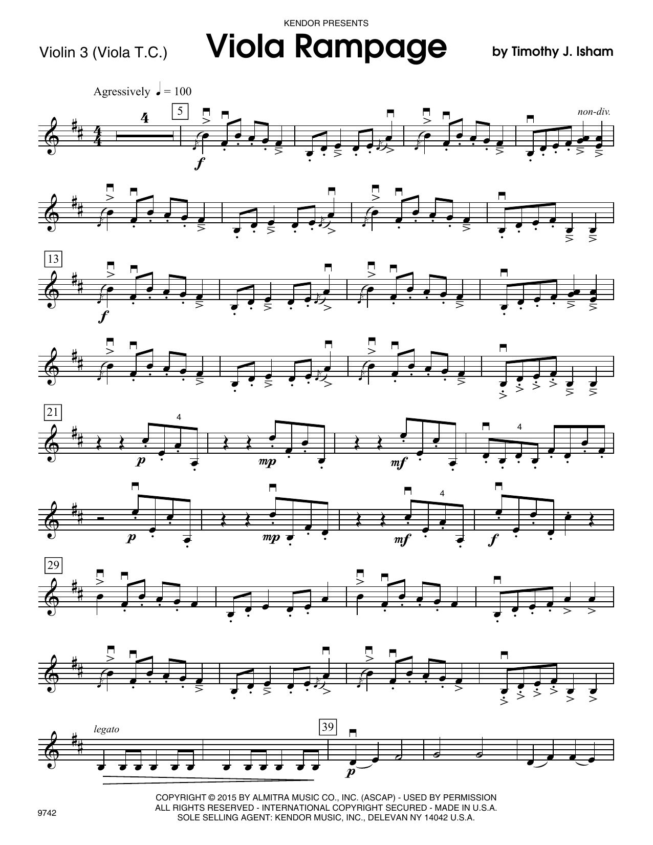 Download Timothy Isham Viola Rampage - Violin 3 (Viola T.C.) Sheet Music