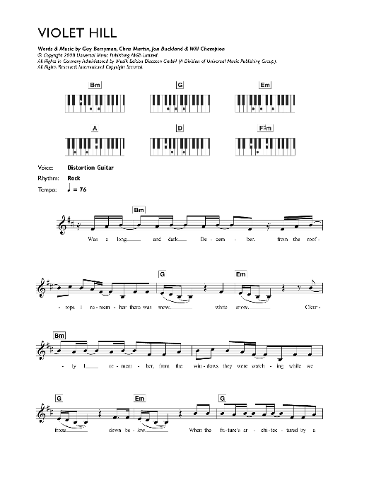 Download Coldplay Violet Hill Sheet Music
