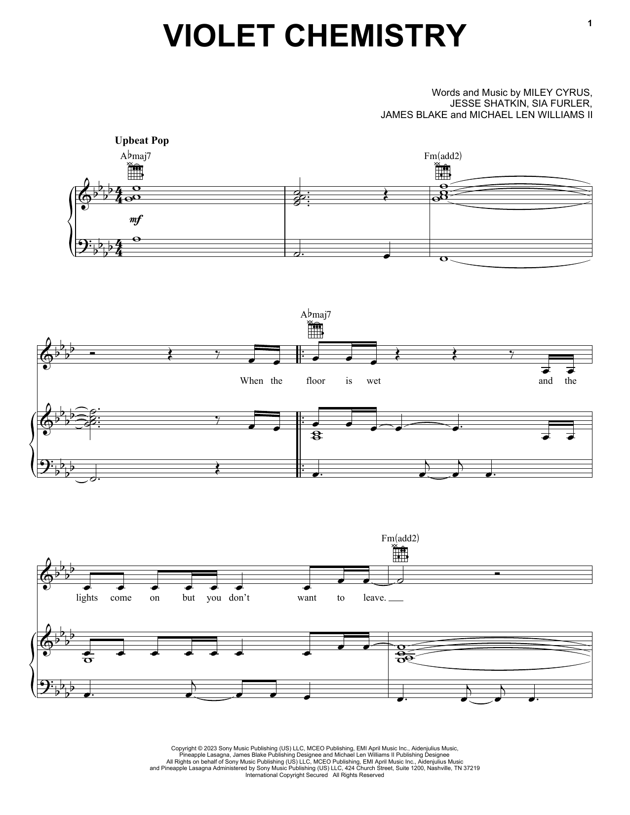 Download Miley Cyrus Violet Chemistry Sheet Music