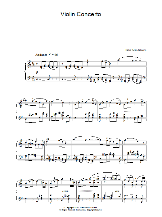 Download Felix Mendelssohn Violin Concerto In E Minor, 2nd Movemen Sheet Music