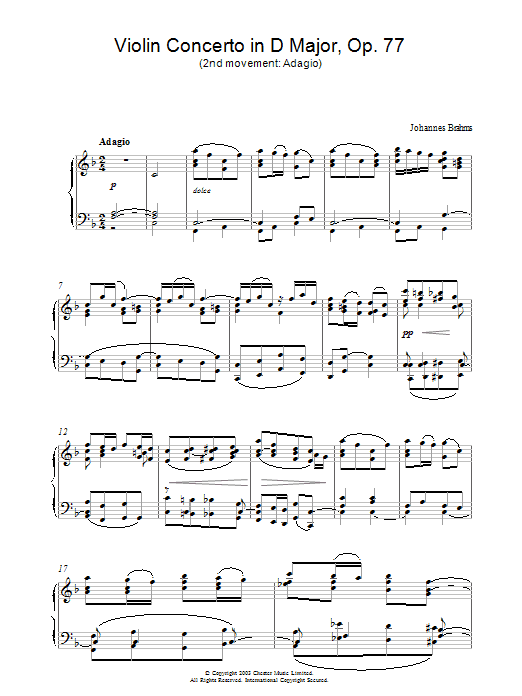 Download Johannes Brahms Violin Concerto in D Major, Op. 77 (2nd Sheet Music
