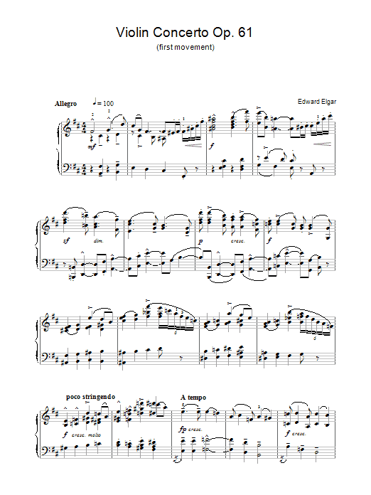 Download Edward Elgar Violin Concerto Op.61 (1st Movement) Sheet Music