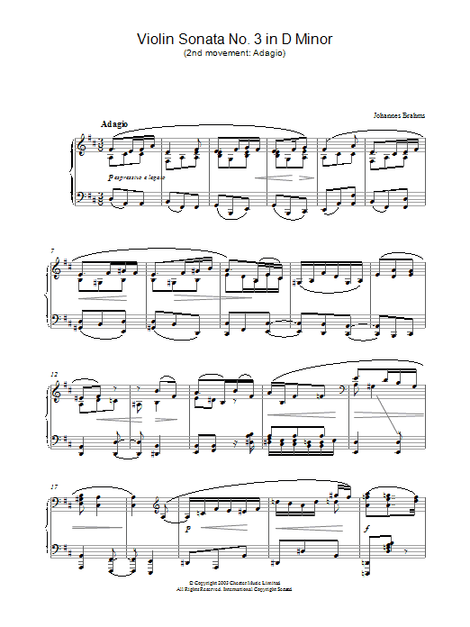 Download Johannes Brahms Violin Sonata No. 3 in D Minor (2nd mov Sheet Music
