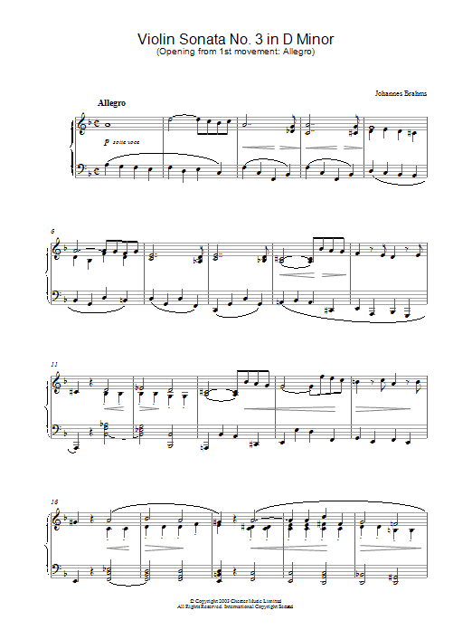 Download Johannes Brahms Violin Sonata No. 3 in D Minor (Opening Sheet Music