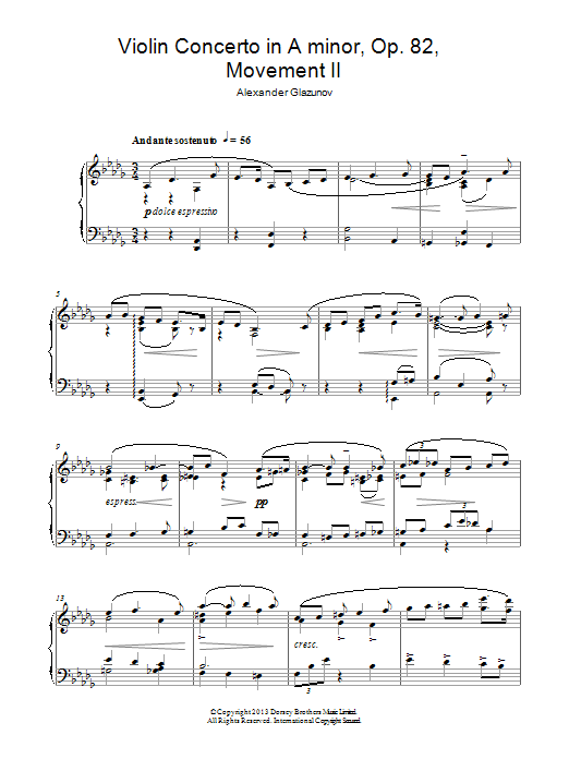 Download Alexander Glazunov Violin Concerto In A Minor Op. 82, 2nd Sheet Music