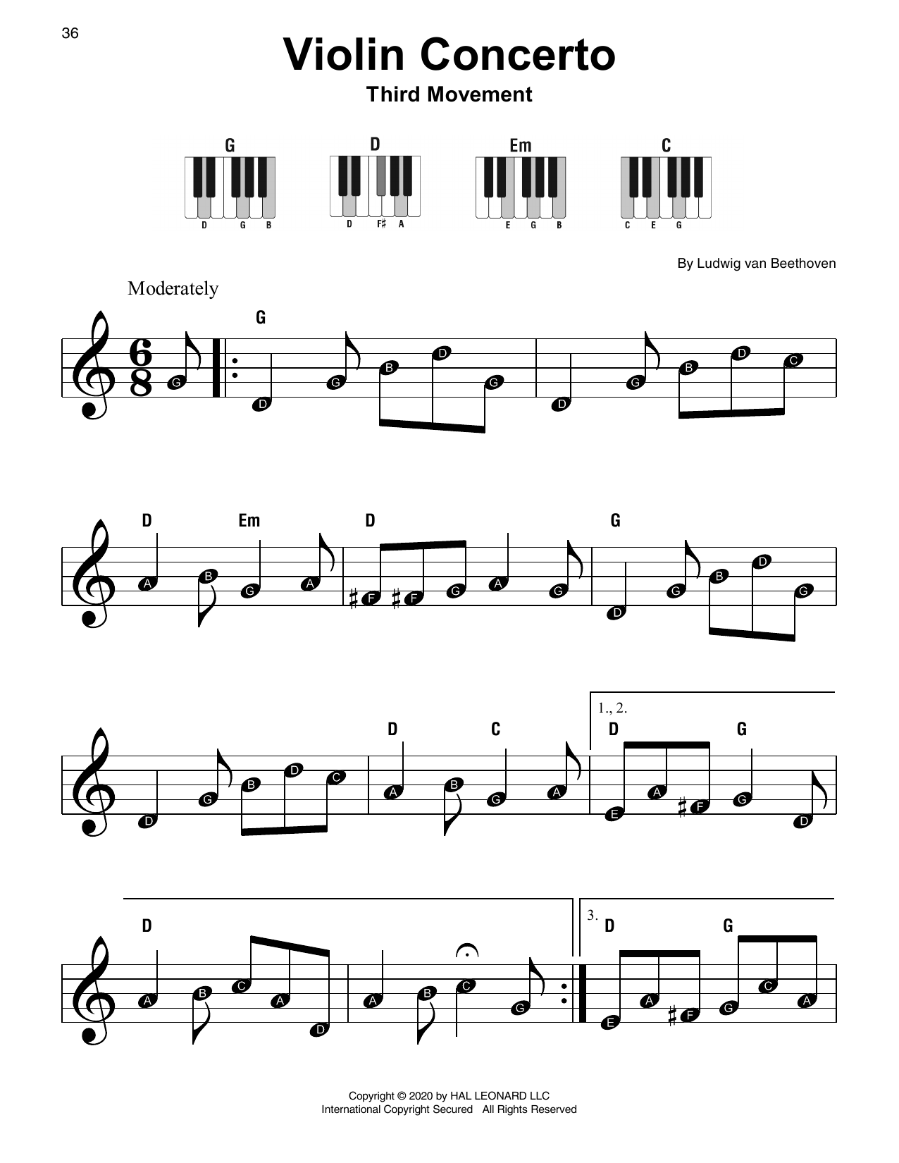 Ludwig van Beethoven Violin Concerto In D Major, Op. 61 sheet music notes printable PDF score