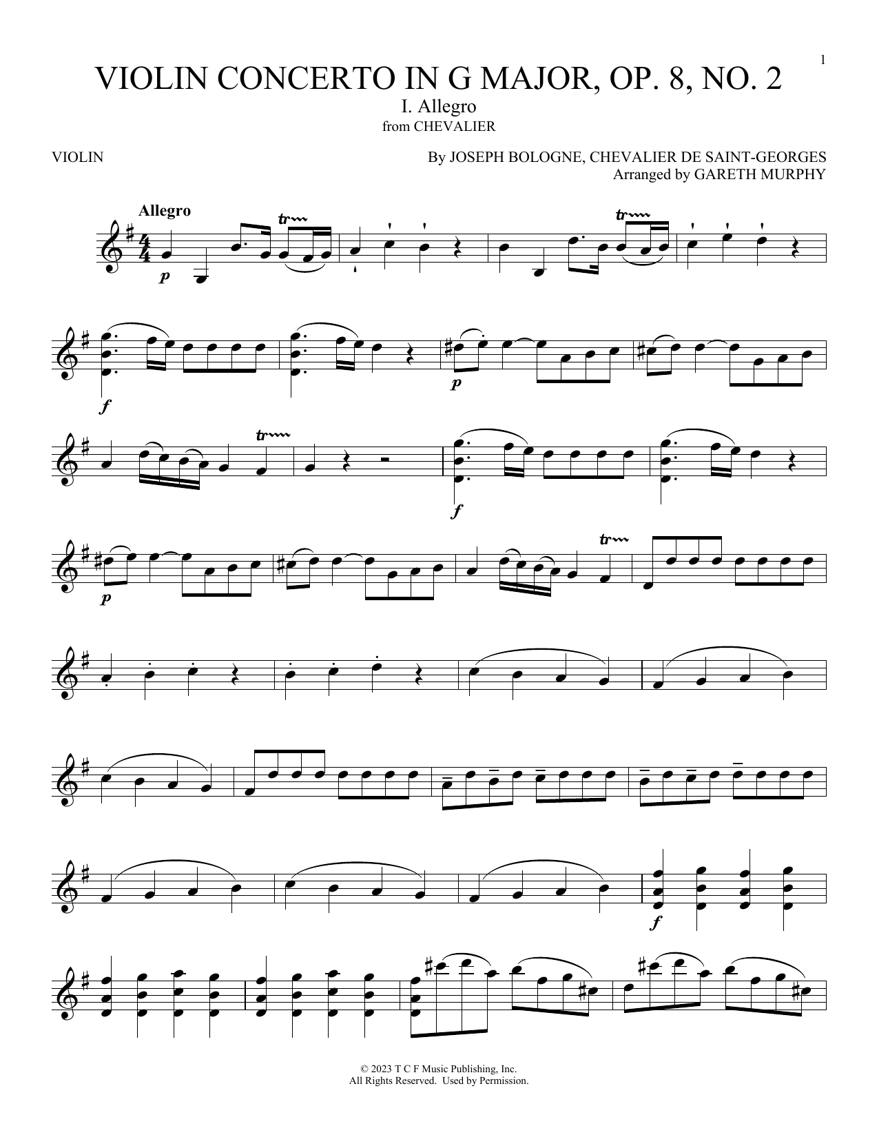 Download Joseph Bologne (Chevalier de Saint-G Violin Concerto In G Major, Op. 8 No. 2 Sheet Music