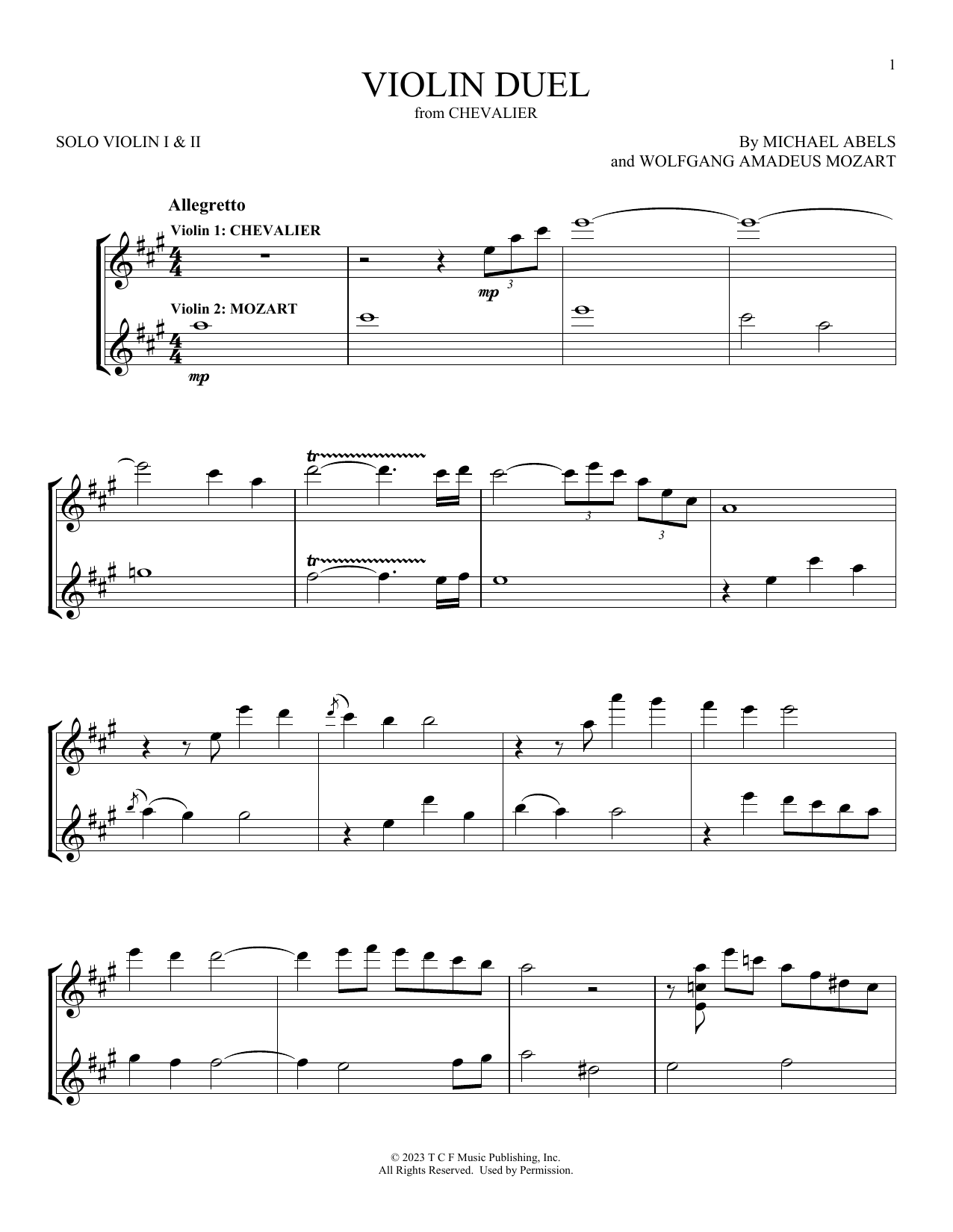 Download Michael Abels Violin Duel (from Chevalier) Sheet Music