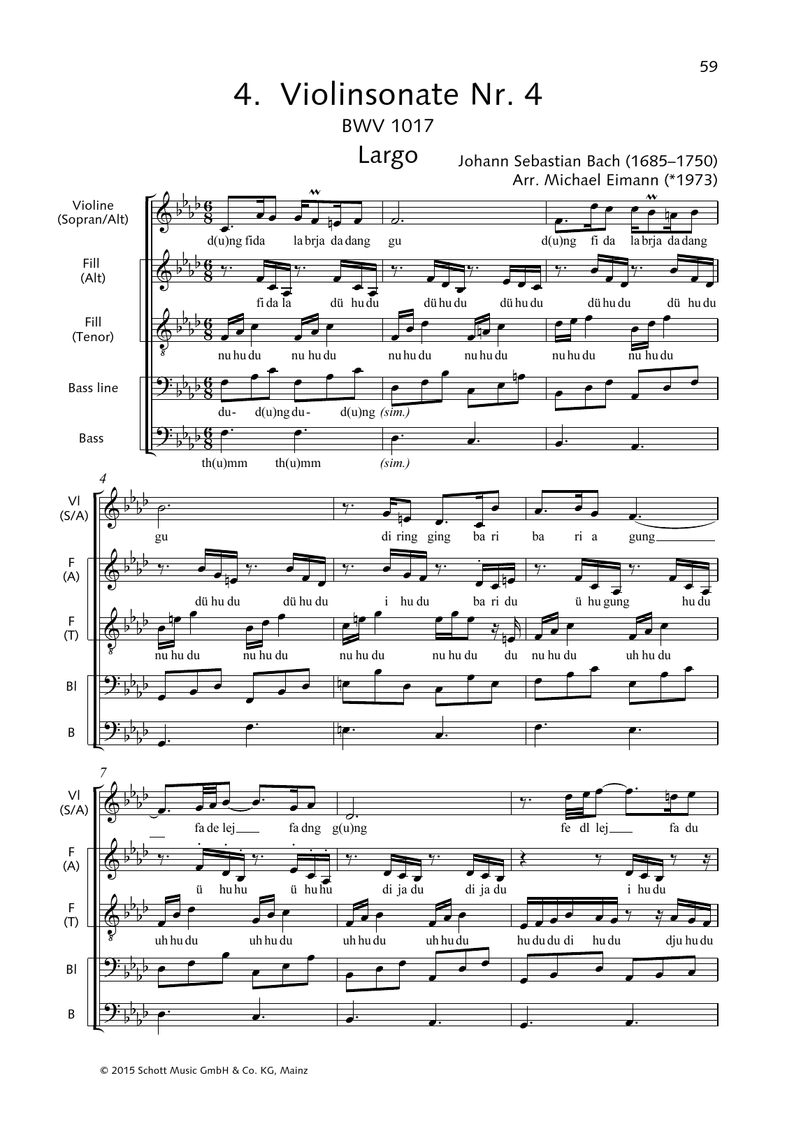 Download Johann Sebastian Bach Violin Sonata No. 4 (Largo) Sheet Music