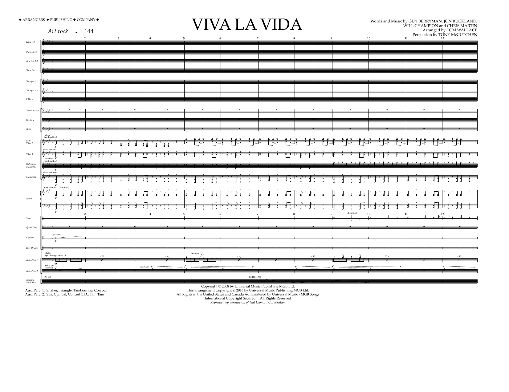 Download Tom Wallace Viva La Vida - Full Score Sheet Music