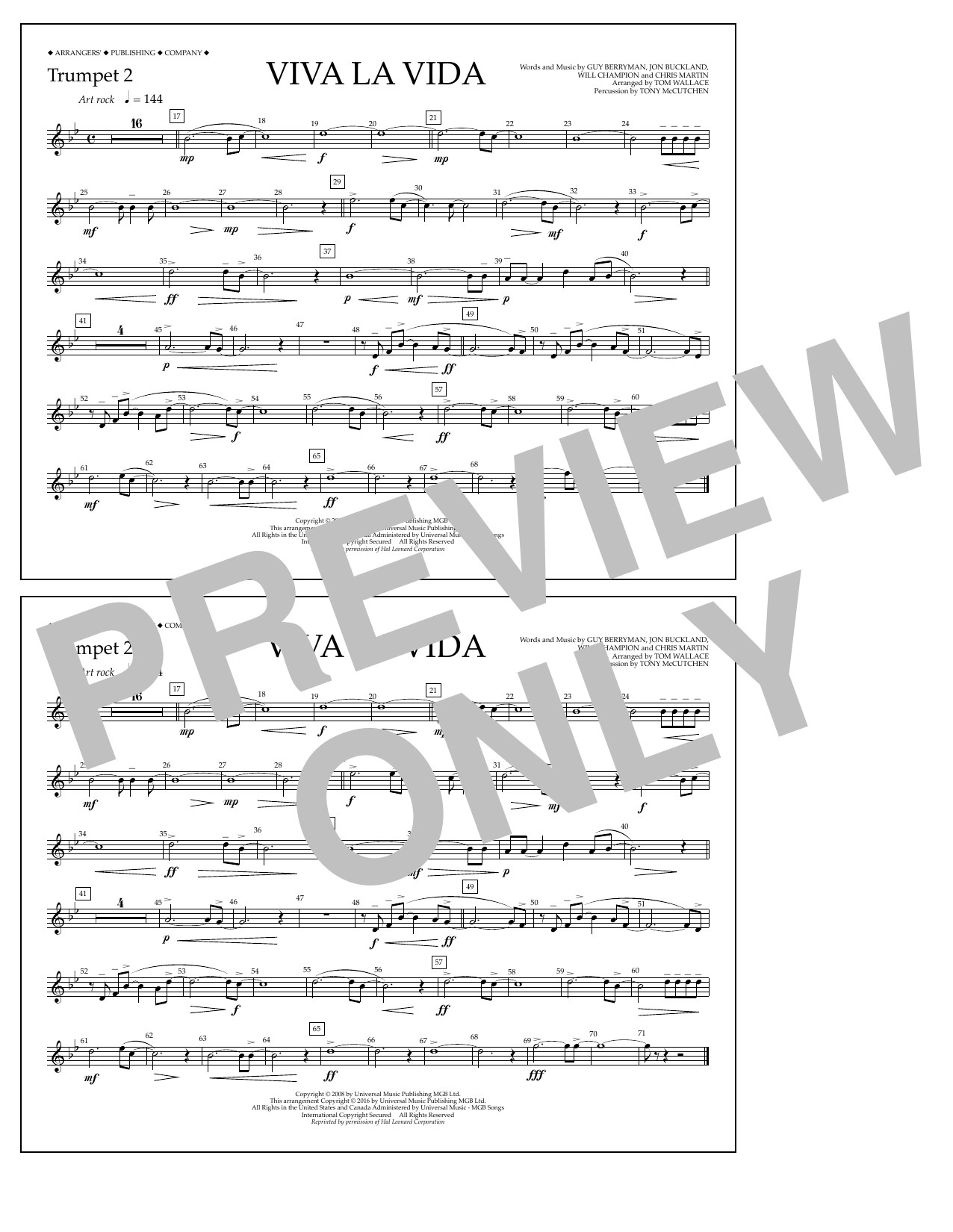 Download Tom Wallace Viva La Vida - Trumpet 2 Sheet Music
