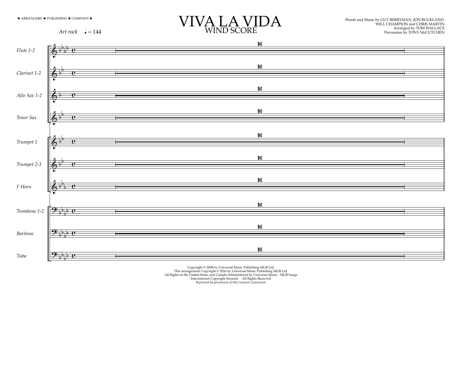 Download Tom Wallace Viva La Vida - Wind Score Sheet Music