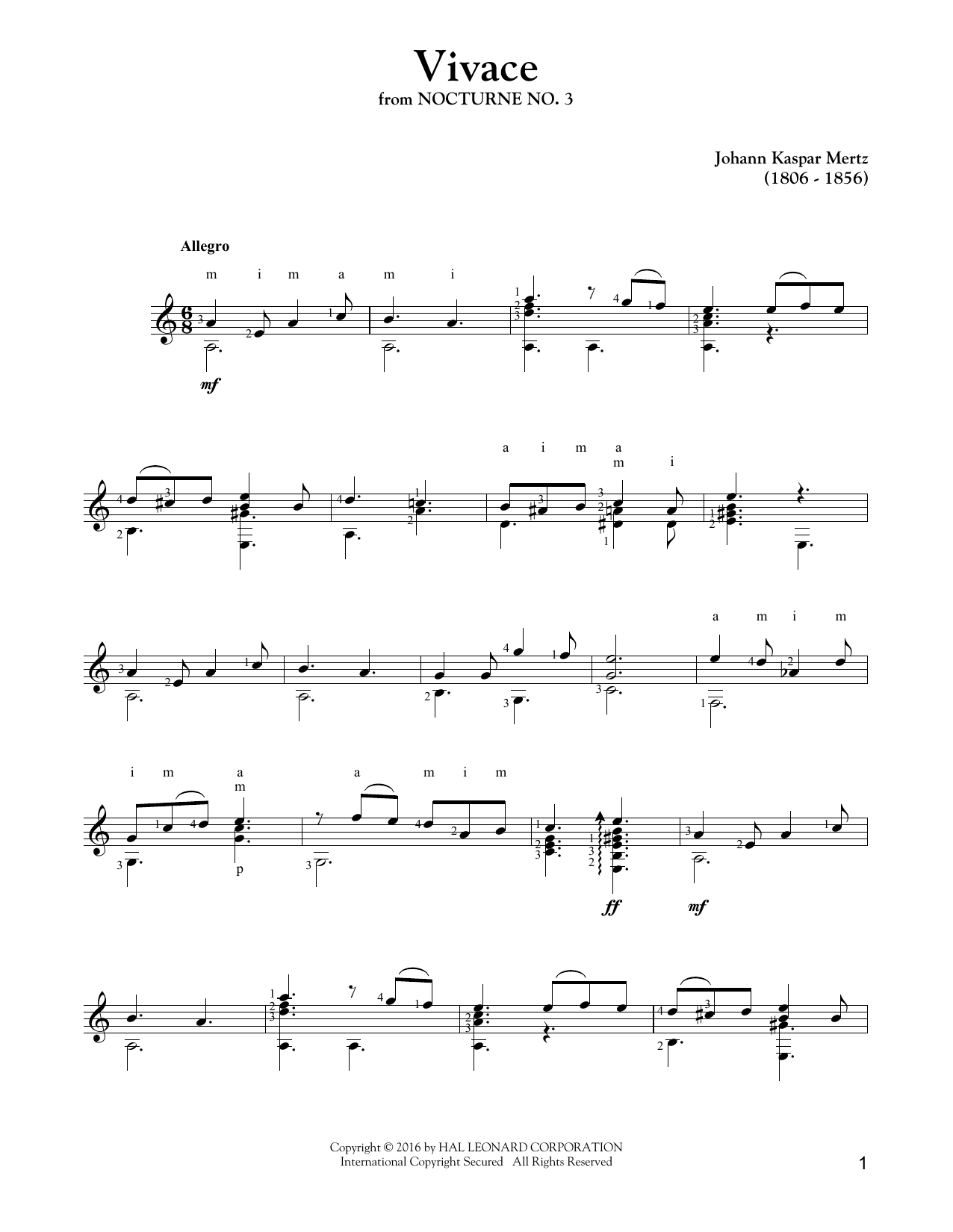 Download Johann Kaspar Mertz Vivace Sheet Music