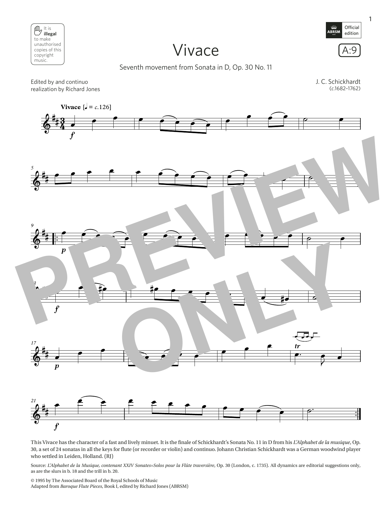 Download Schickhardt Vivace (from Sonata in D, Op. 30 No. 11 Sheet Music