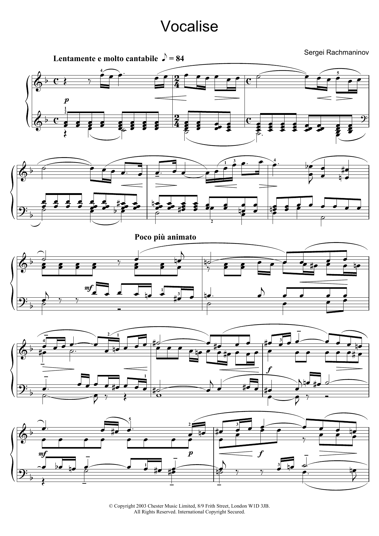 Download Sergei Rachmaninoff Vocalise Sheet Music