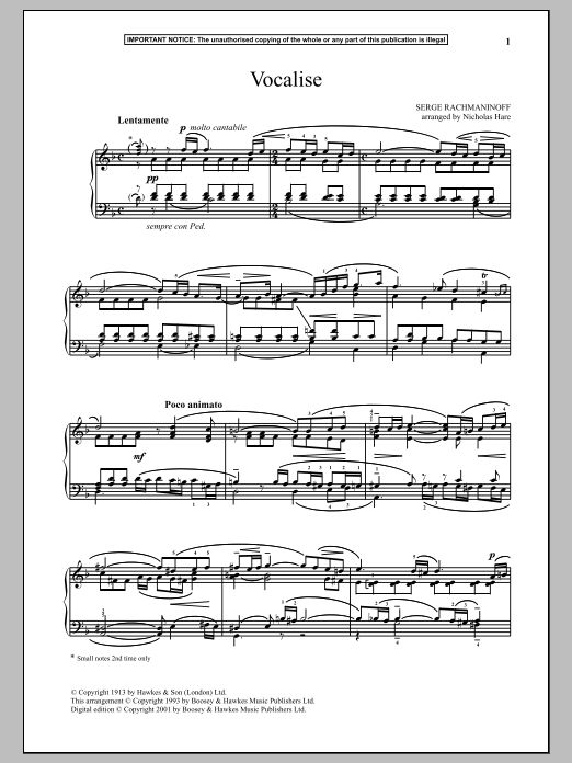 Download Sergei Rachmaninoff Vocalise, Op. 24, No. 14 Sheet Music