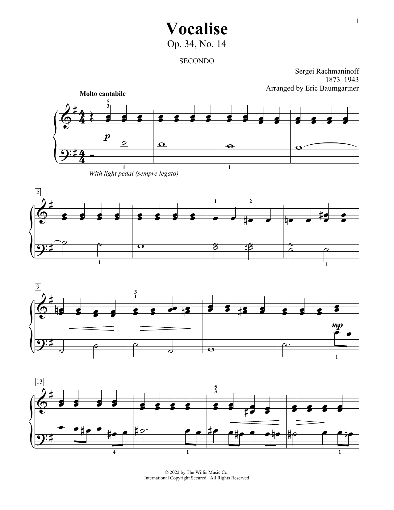 Download Sergei Rachmaninoff Vocalise, Op. 34, No. 14 (arr. Eric Bau Sheet Music