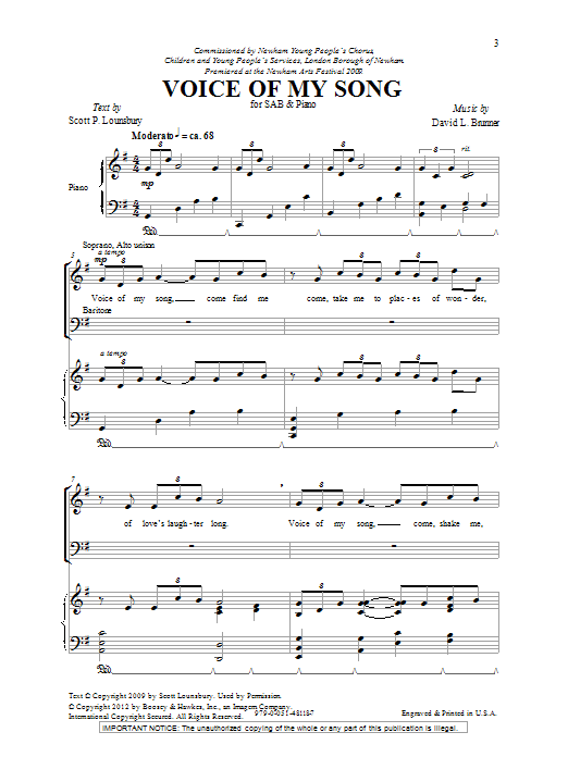 Download David L. Brunner Voice Of My Song Sheet Music