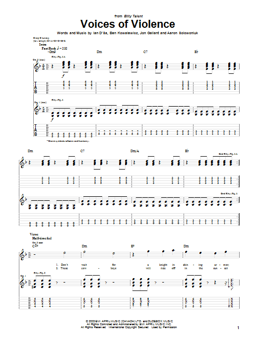 Download Billy Talent Voices Of Violence Sheet Music