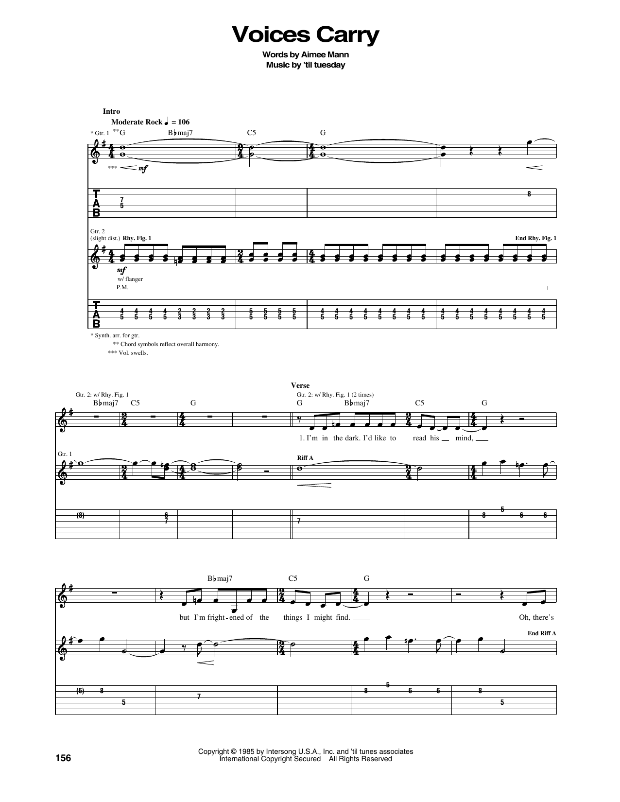 Download 'til tuesday Voices Carry Sheet Music
