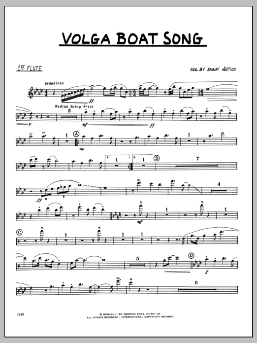 Download Sammy Nestico Volga Boat Song - 1st Flute Sheet Music