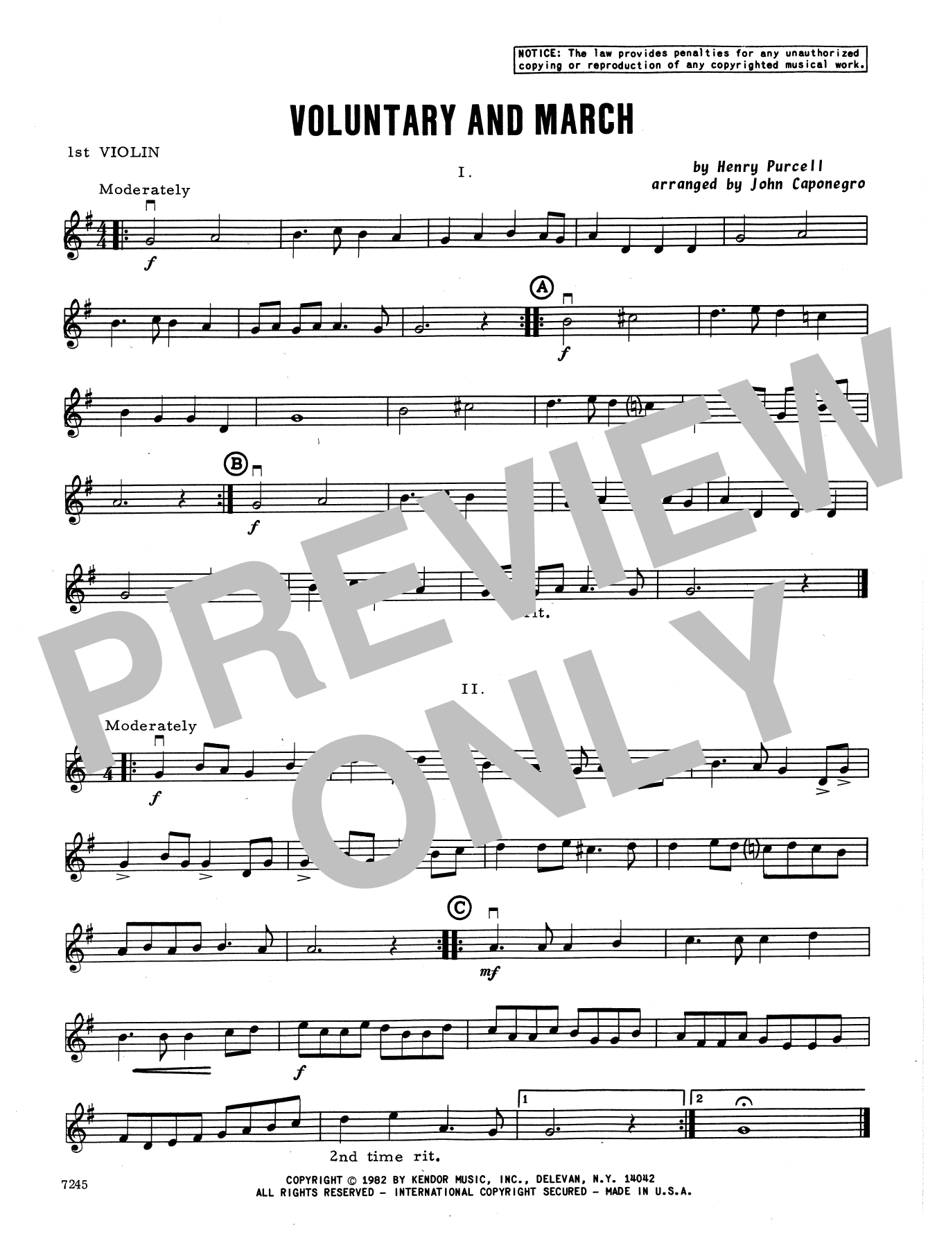 Download John Caponegro Voluntary and March - 1st Violin Sheet Music
