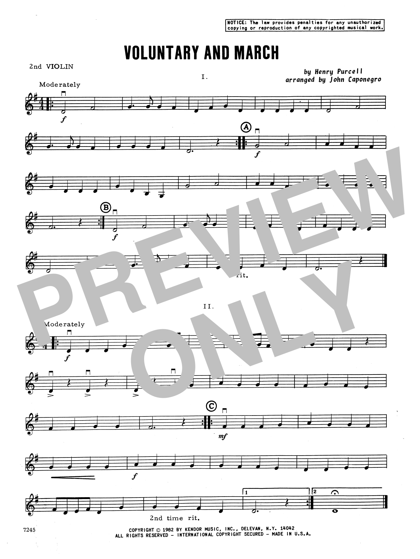 Download John Caponegro Voluntary and March - 2nd Violin Sheet Music