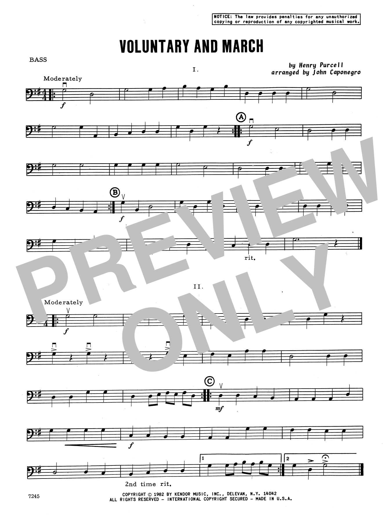 Download John Caponegro Voluntary and March - Bass Sheet Music