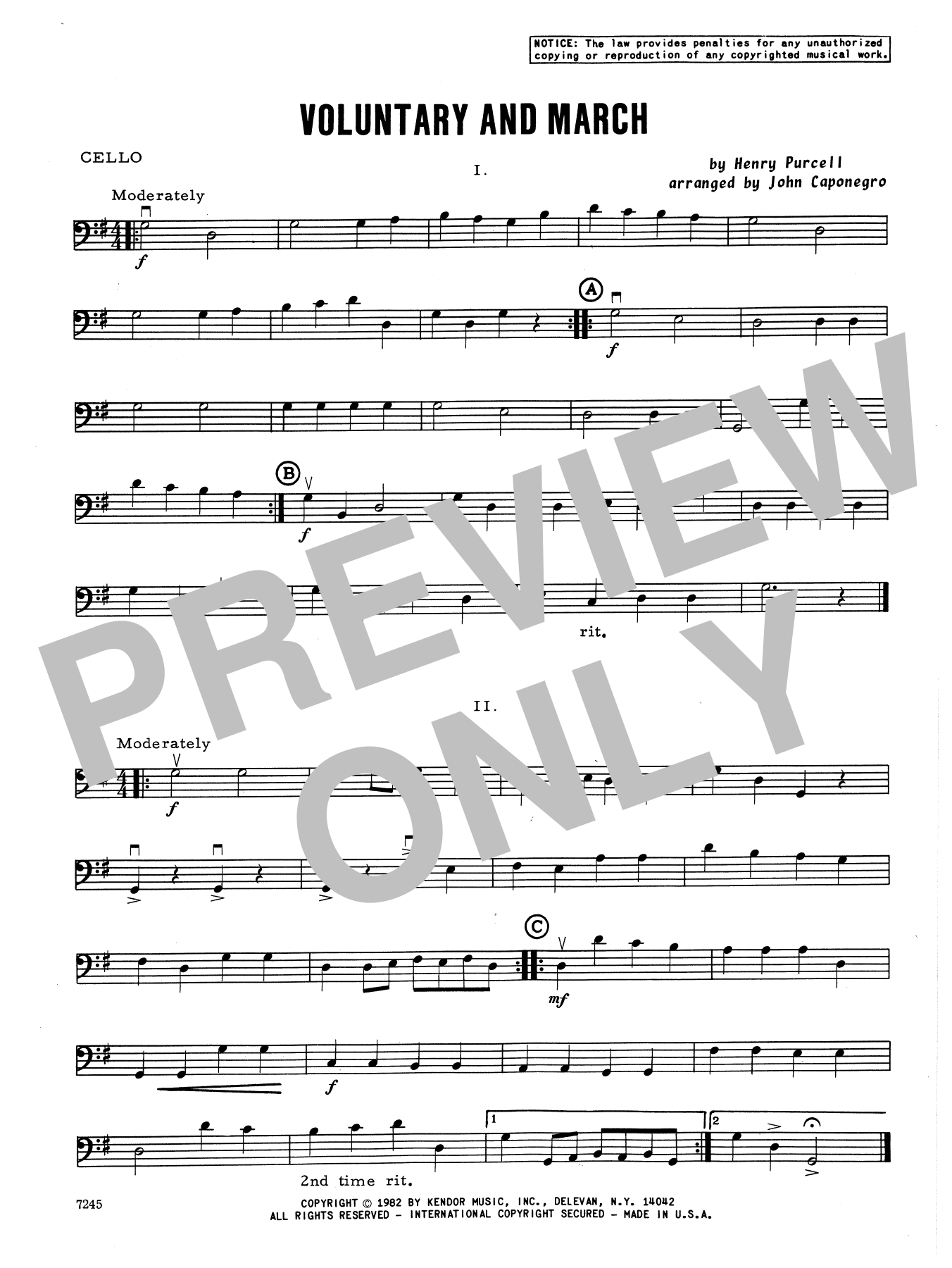 Download John Caponegro Voluntary and March - Cello Sheet Music