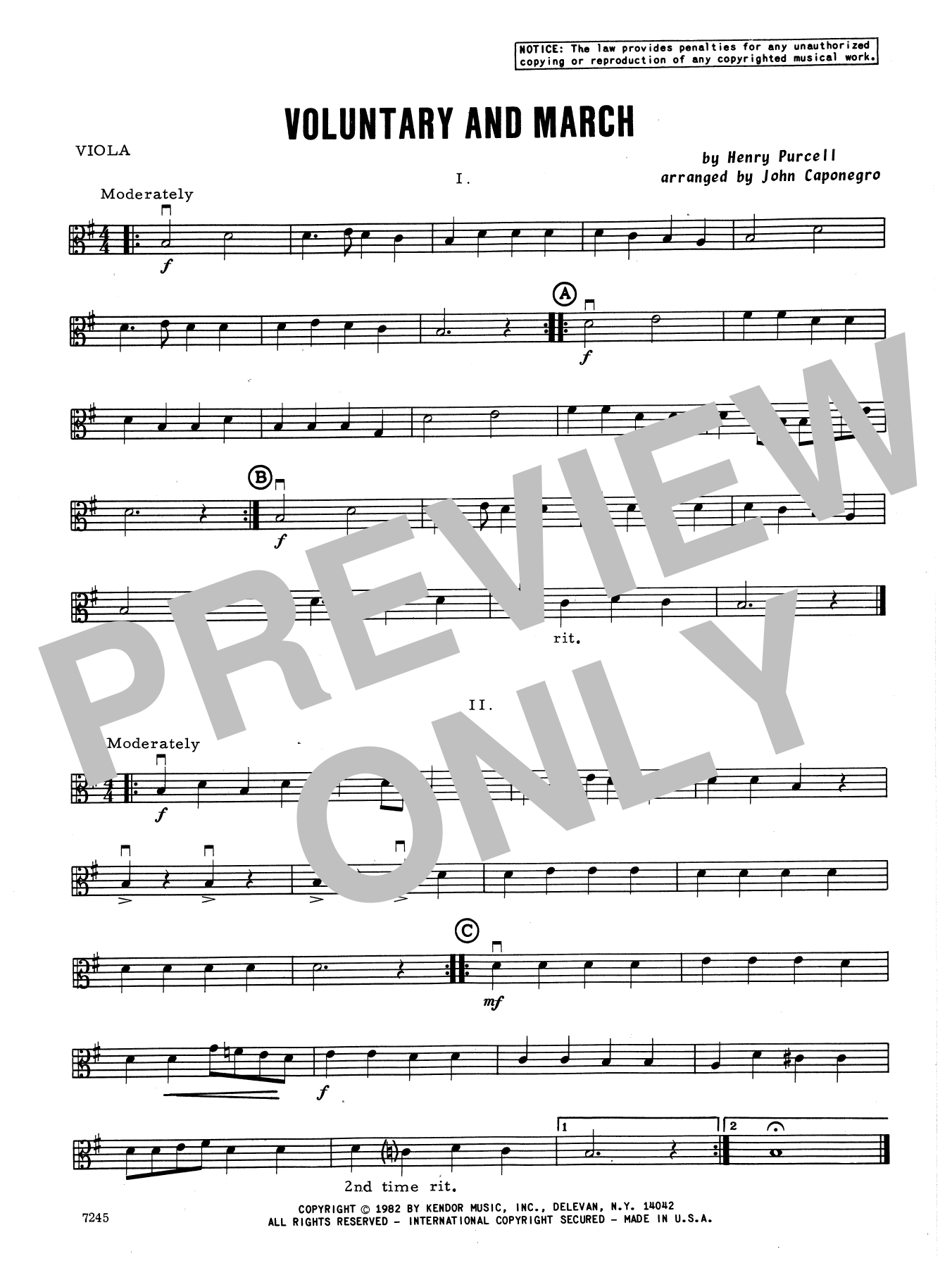 Download John Caponegro Voluntary and March - Viola Sheet Music