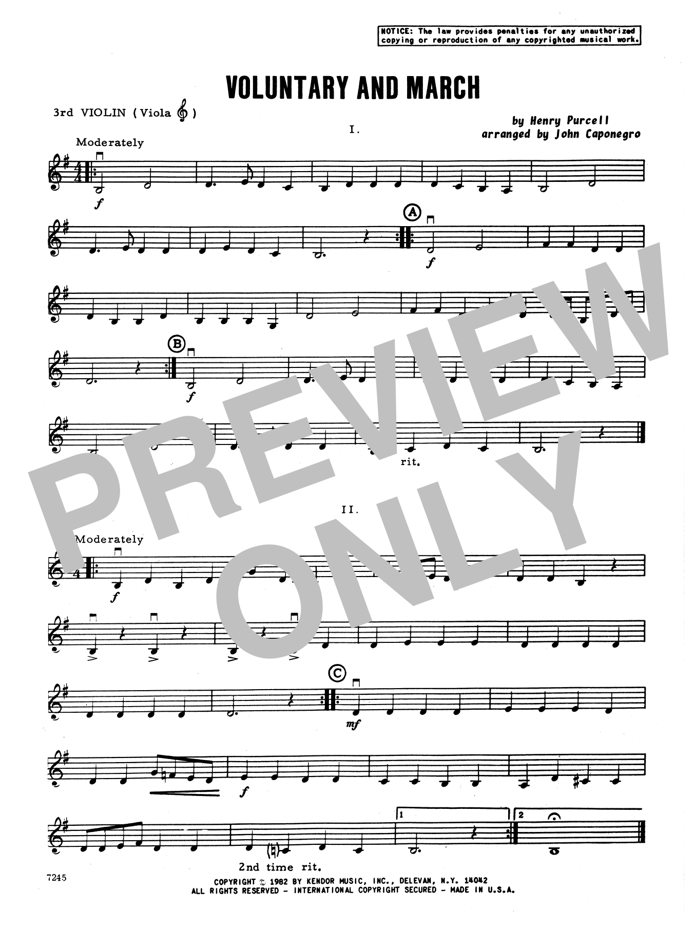 Download John Caponegro Voluntary and March - Violin 3 (Viola T Sheet Music
