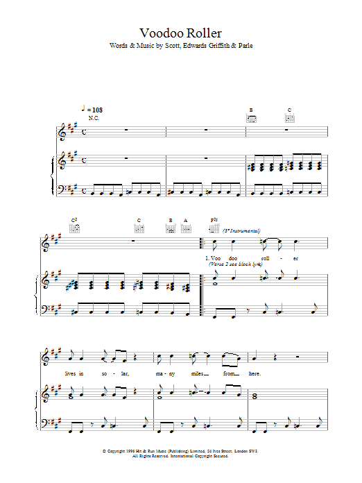 Space Voodoo Roller sheet music notes printable PDF score