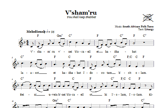 Download South African Folksong V'sham'ru (You Shall Keep Shabbat) Sheet Music