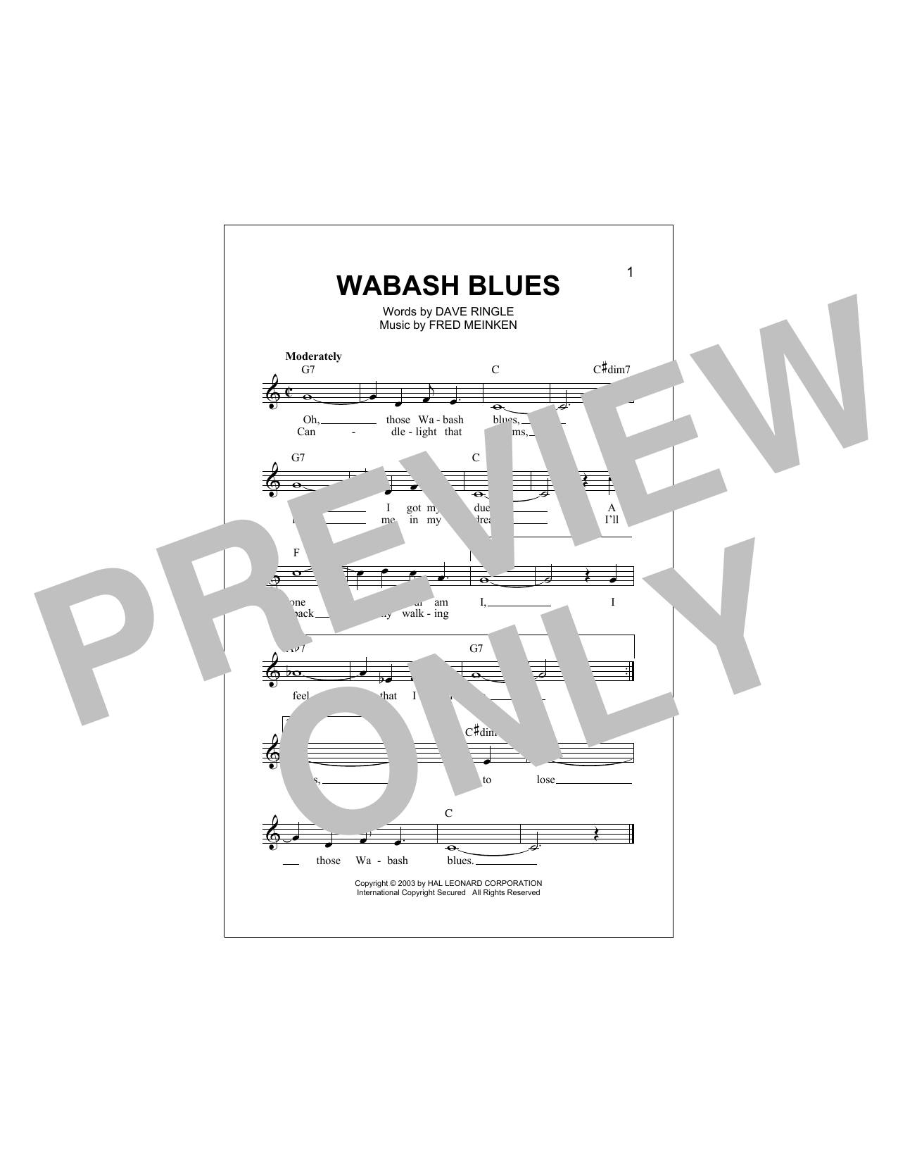 Download Fred Meinken Wabash Blues Sheet Music