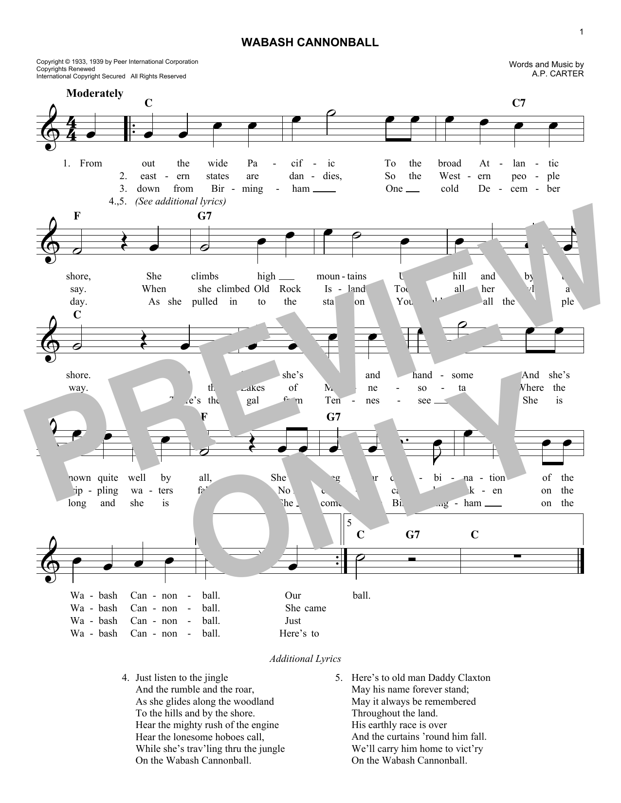 Download The Carter Family Wabash Cannonball Sheet Music