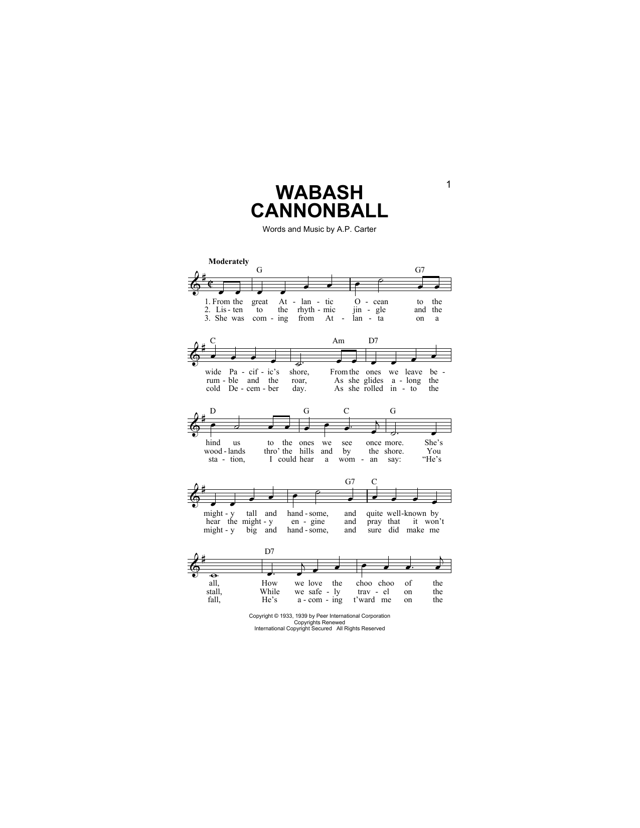Download The Carter Family Wabash Cannonball Sheet Music